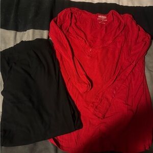 Torrid Red Pajama Top and matching black ribbed pajama bottoms
